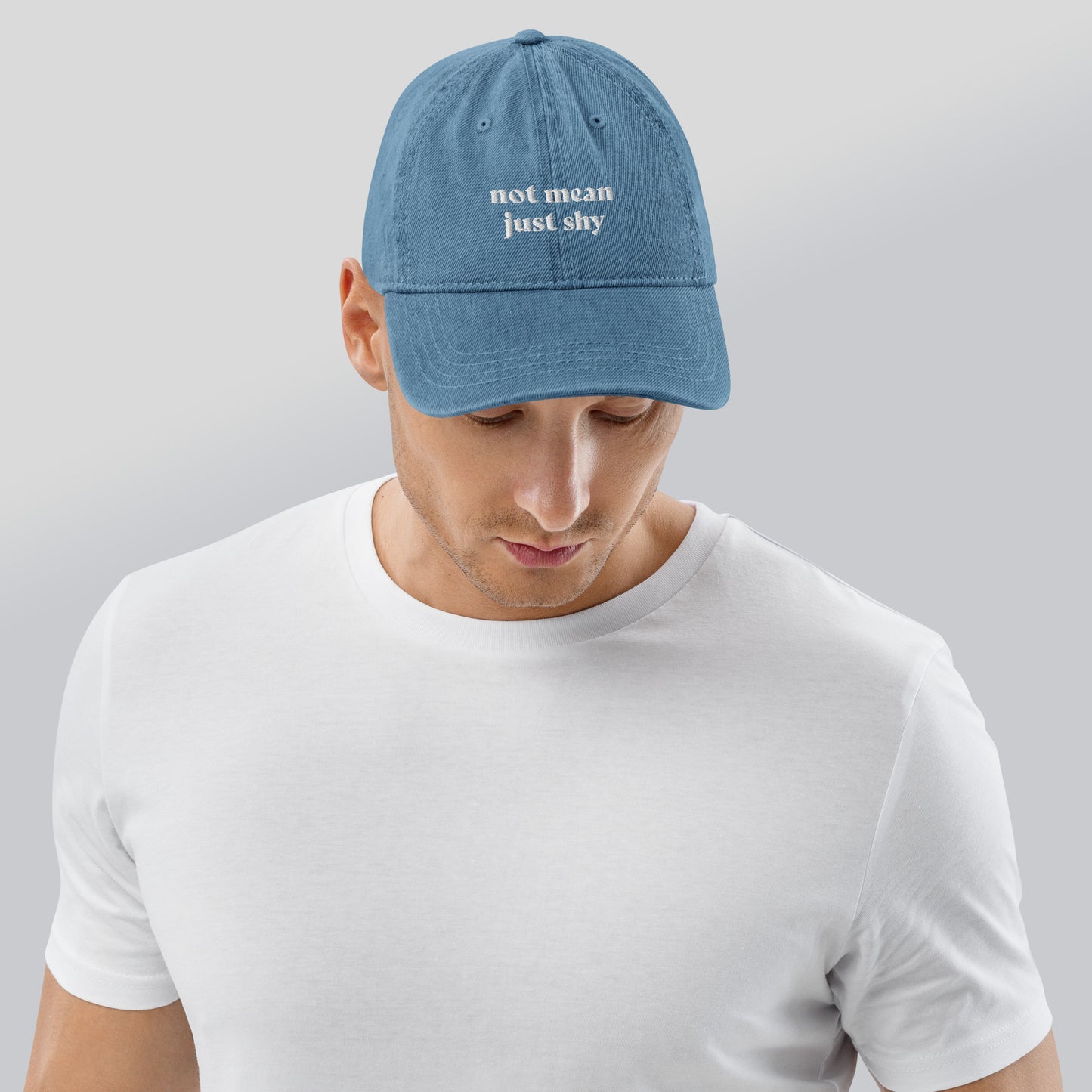 The Not Mean Just Shy Denim Hat