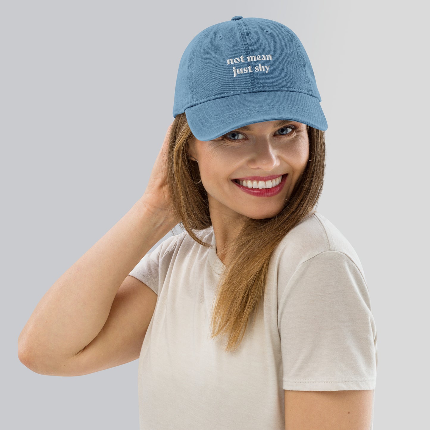 The Not Mean Just Shy Denim Hat