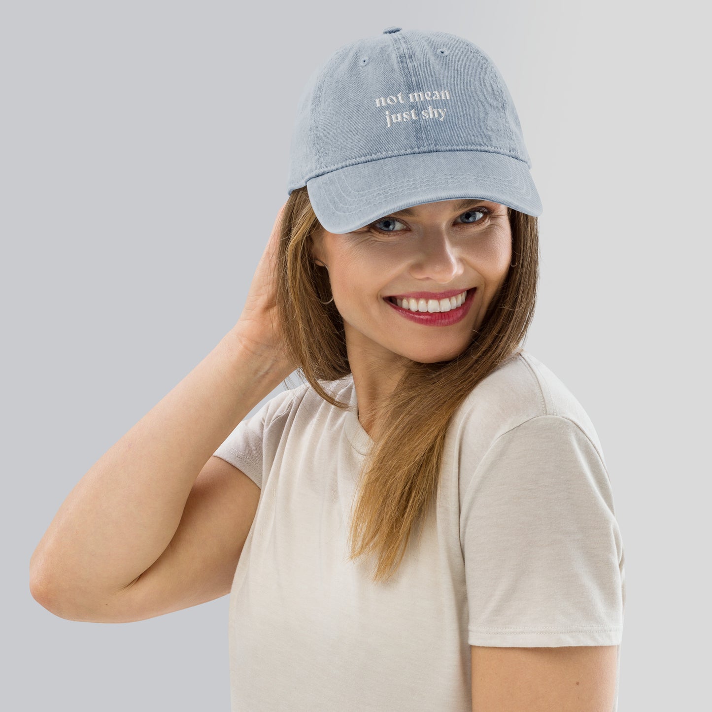 The Not Mean Just Shy Denim Hat