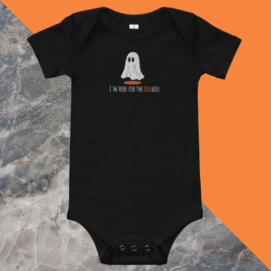 The I'm Here For the Boobies Halloween Baby Onesie, 100% Cotton