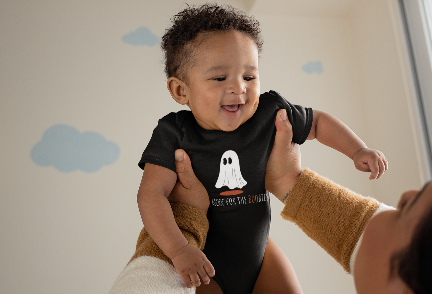 The I'm Here For the Boobies Halloween Baby Onesie, 100% Cotton