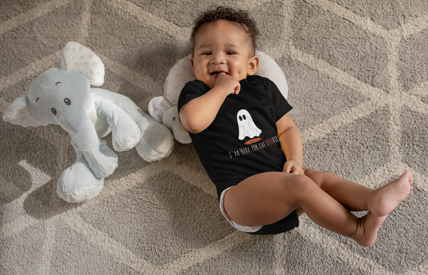 The I'm Here For the Boobies Halloween Baby Onesie, 100% Cotton