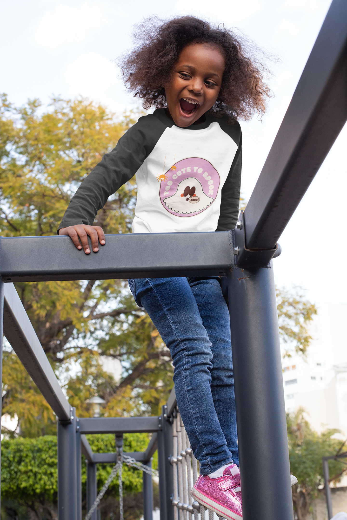 The Too Cute To Spook Toddler Halloween Baseball Tee