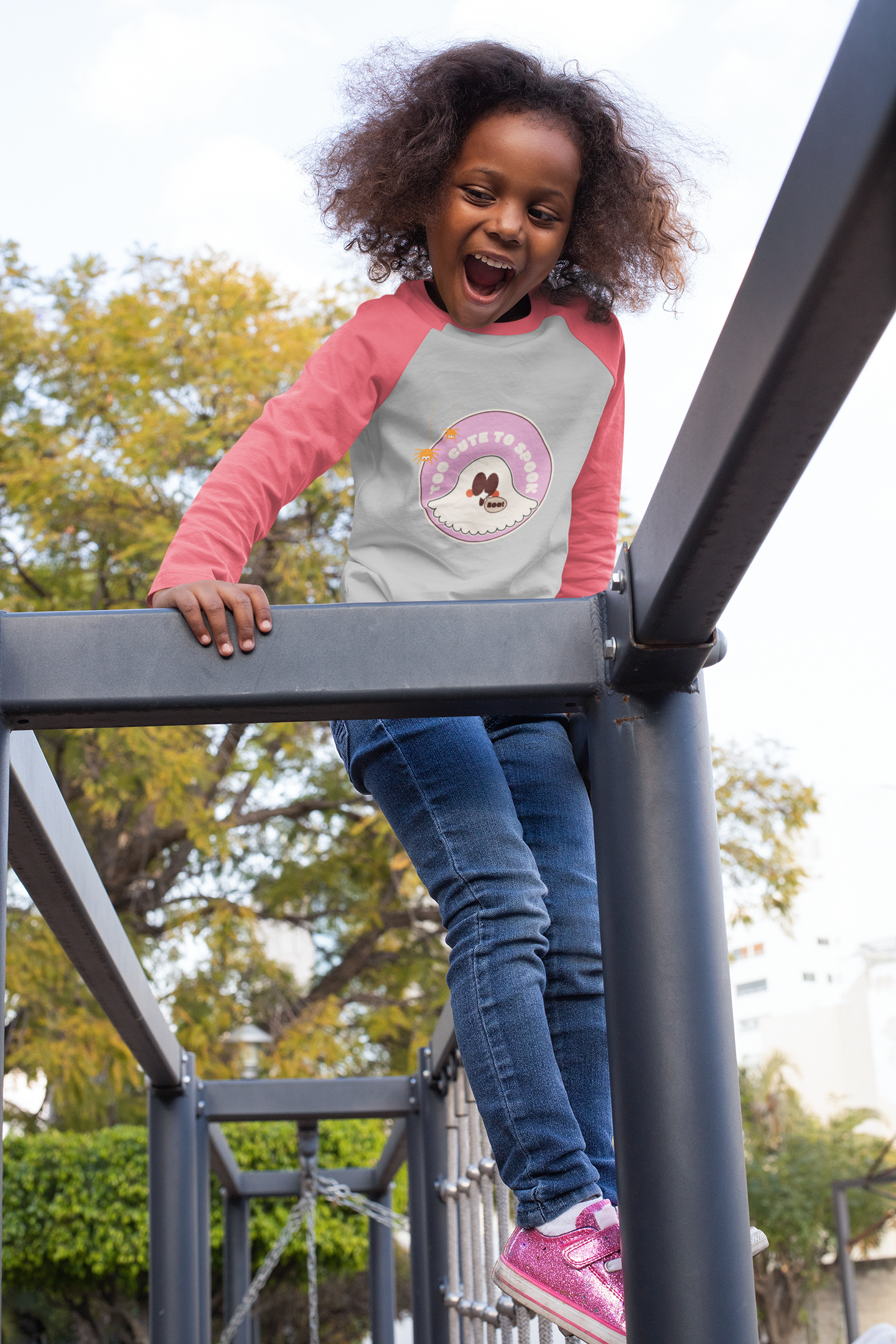 The Too Cute To Spook Toddler Halloween Baseball Tee