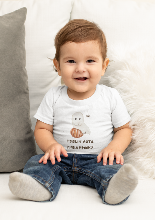 The Feelin' Cute Kinda Spooky Baby Tee, 100% Cotton