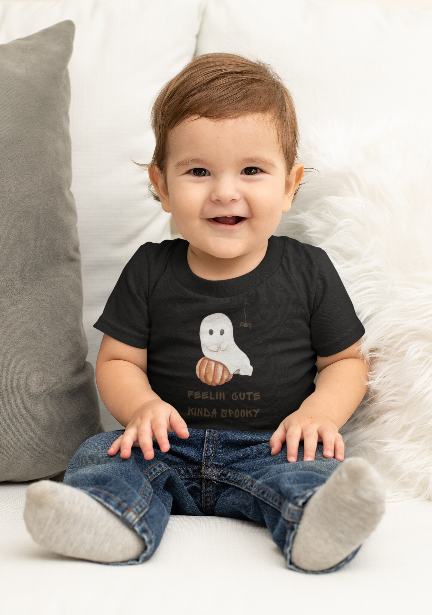 The Feelin' Cute Kinda Spooky Baby Tee, 100% Cotton